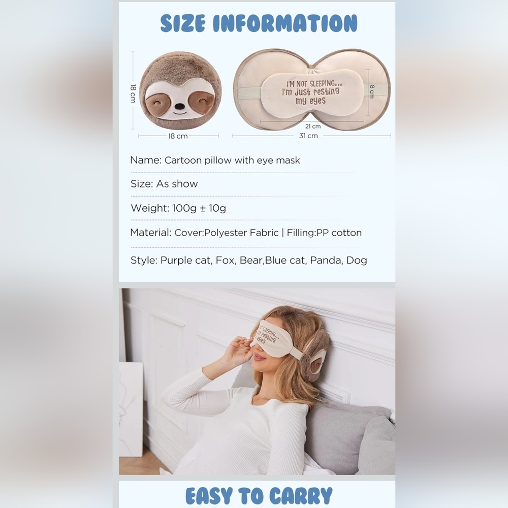 Brown Cartoon Pillow with Eye Mask